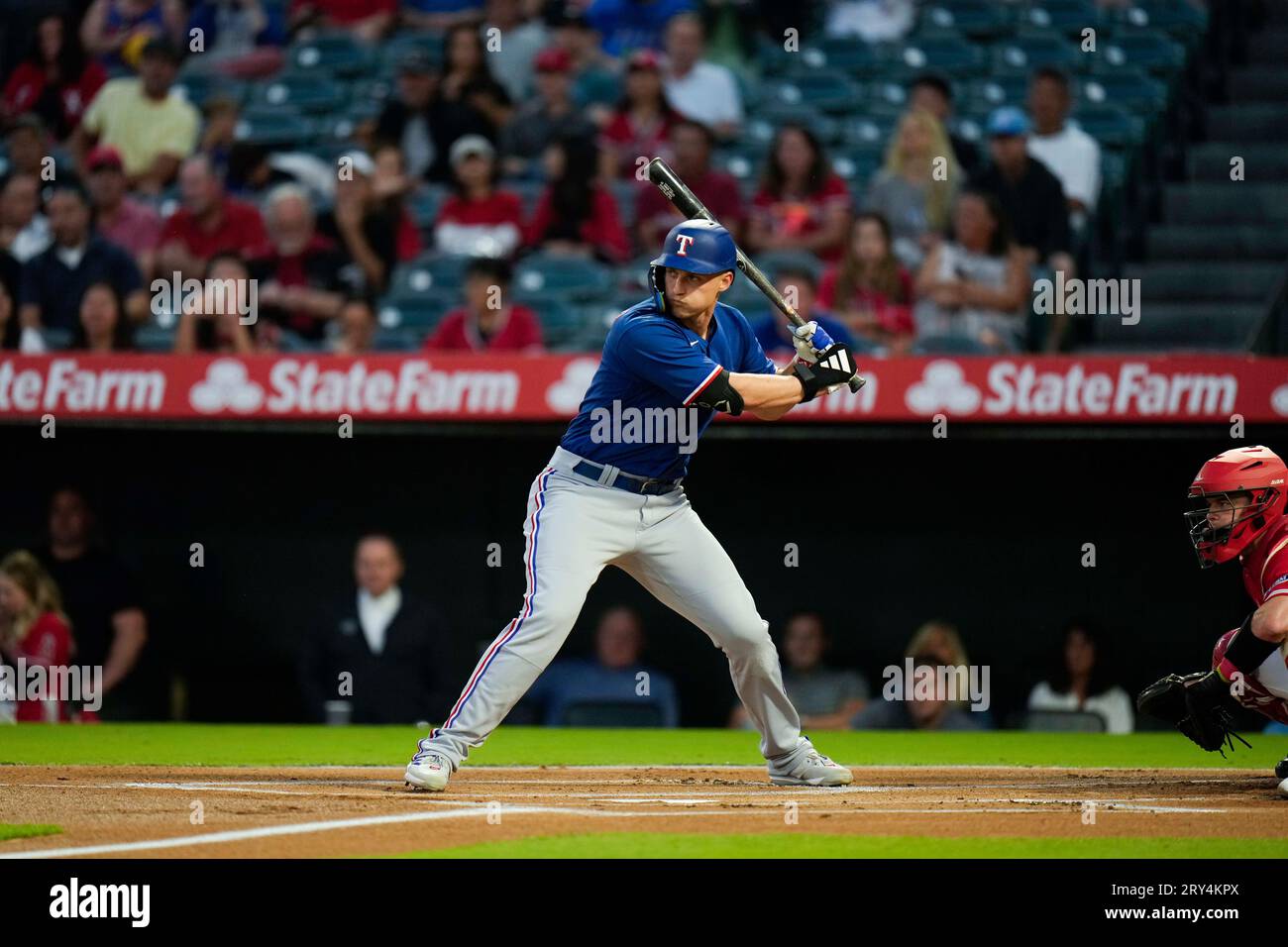 Texas Rangers' Corey Seager stands in the batter's box during the first