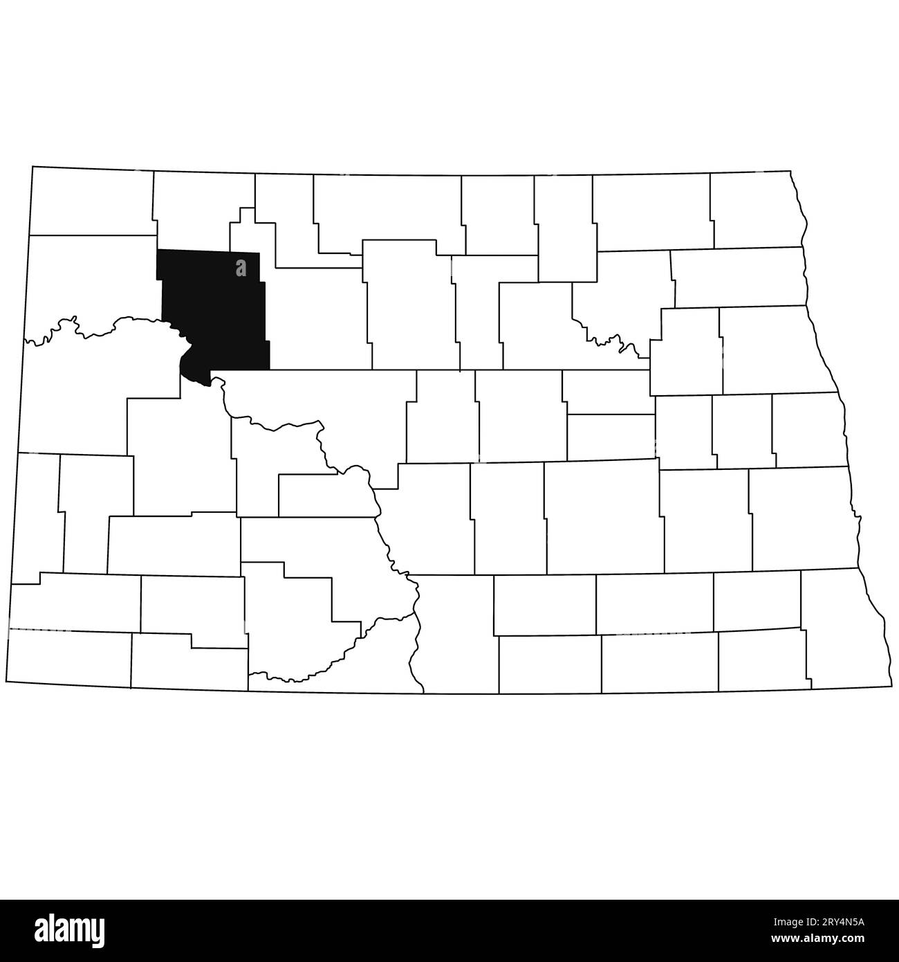 Map of mountrail County in North Dakota state on white background