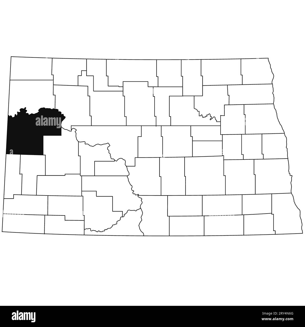 Map of McKenzie County in North Dakota state on white background