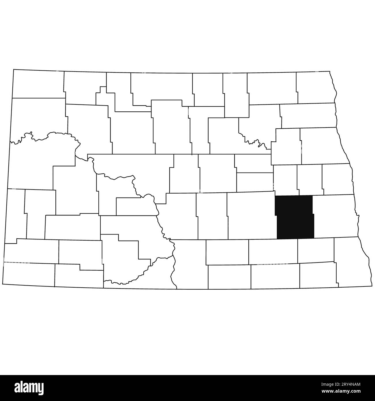 Map of Barnes County in North Dakota state on white background. single County map highlighted by black colour on North Dakota map . Stock Photo