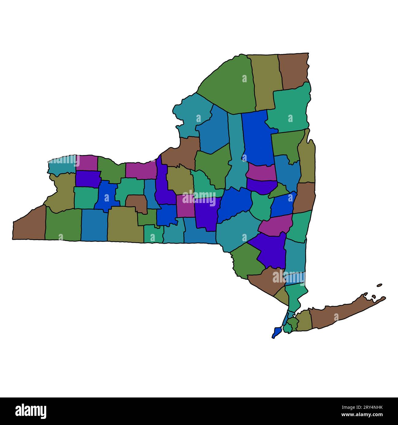 colourful map of New York State. New York Counties map, Newyork blank map for design ,copy space Stock Photo