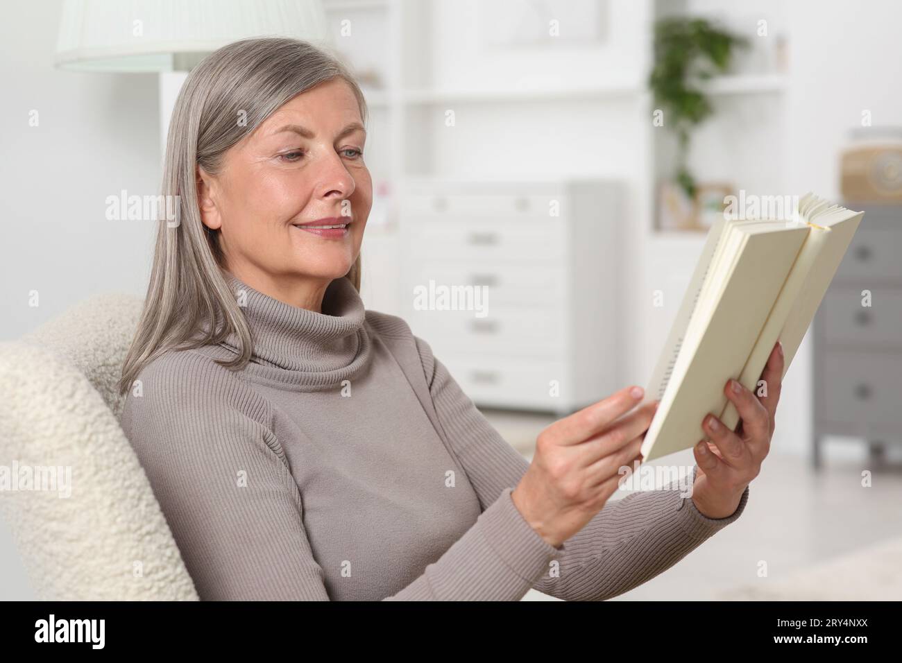 Elderly woman reading in an armchair hi-res stock photography and ...
