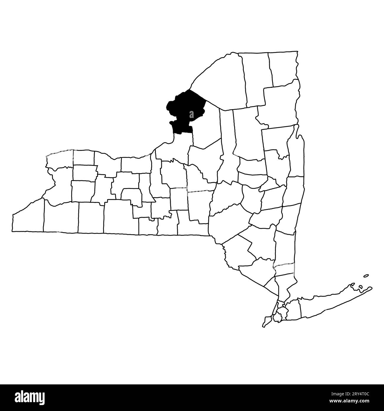 Map of Jefferson County in New York state on white background. single County map highlighted by black colour on New york map . Stock Photo