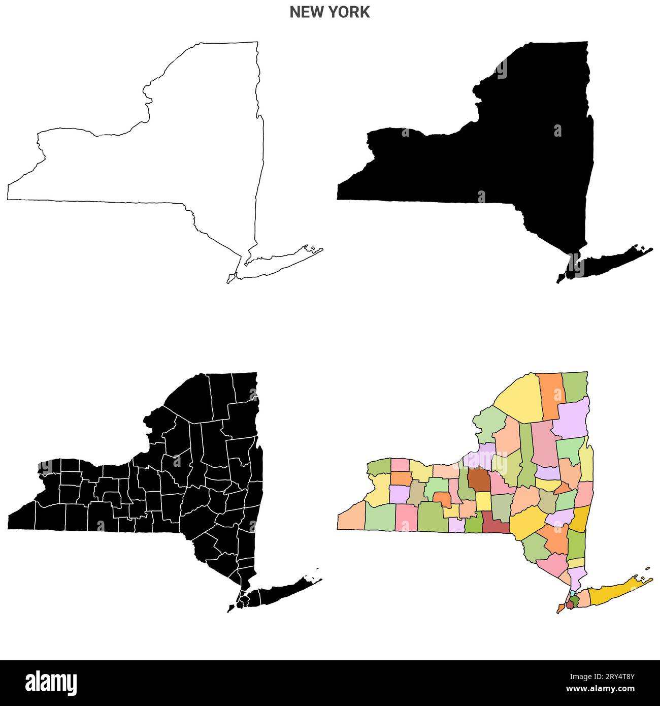 blank four map of New York. State of New York map, USA. High detailed and multiple maps of New York map, empty map. Stock Photo