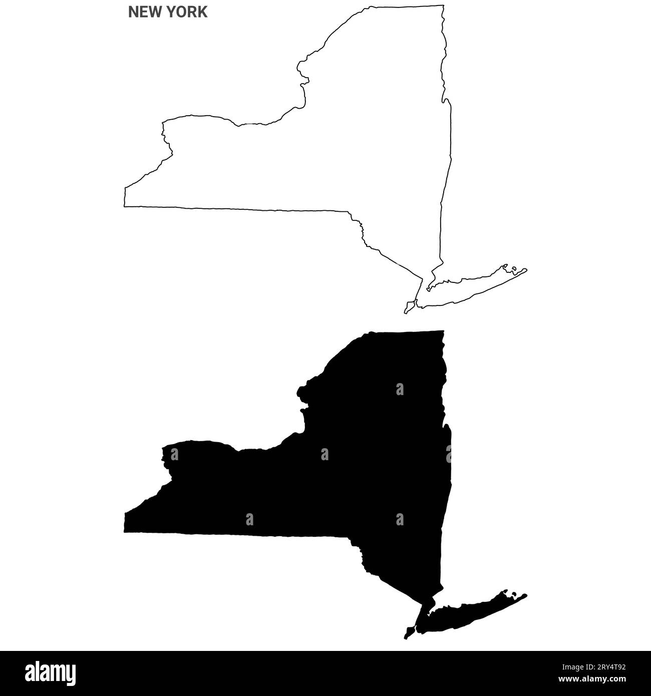 two blank map. State of New York map, USA. High detailed and multiple maps of New York map, empty map. Stock Photo
