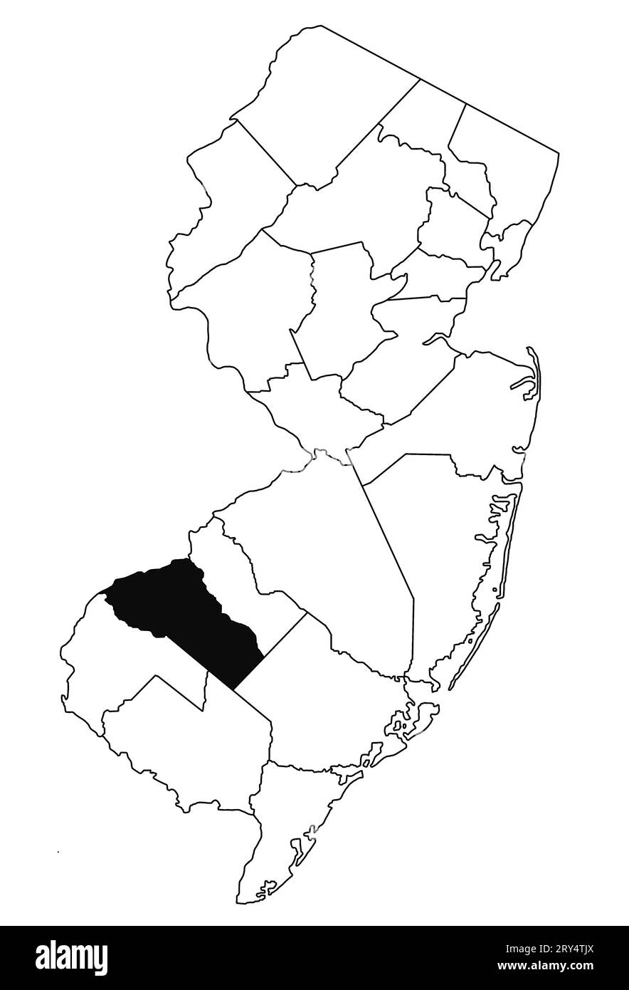 Map of Gloucester County in new jersey state on white background. single County map highlighted by black colour on new jersey map . Stock Photo