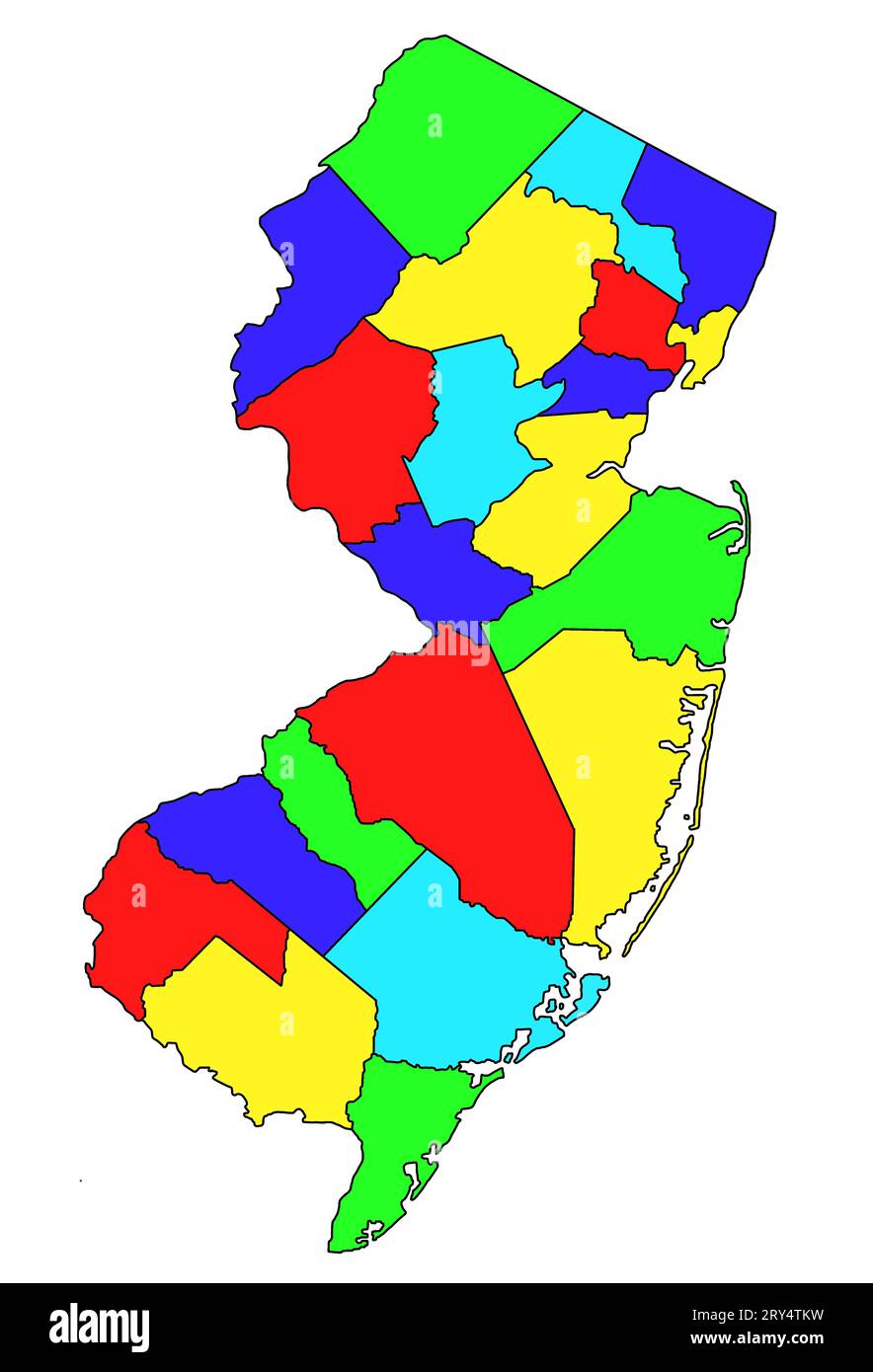 colour new jersey administrative map. counties map of new jersey with different colours, blank