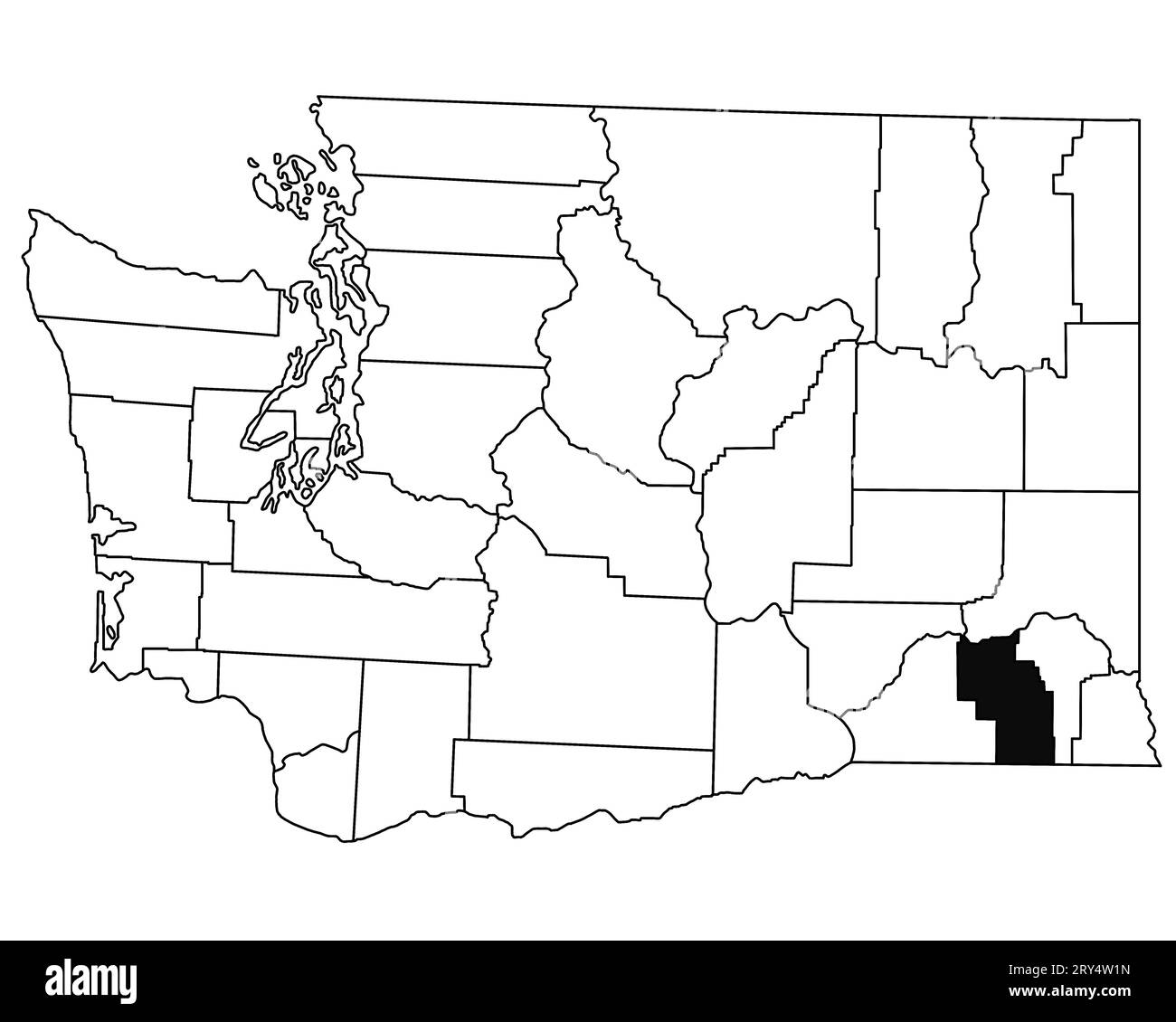 Map of columbia County in Washington DC state on white background. single County map highlighted by black colour on WASHINGTON map. UNITED STATES, US Stock Photo