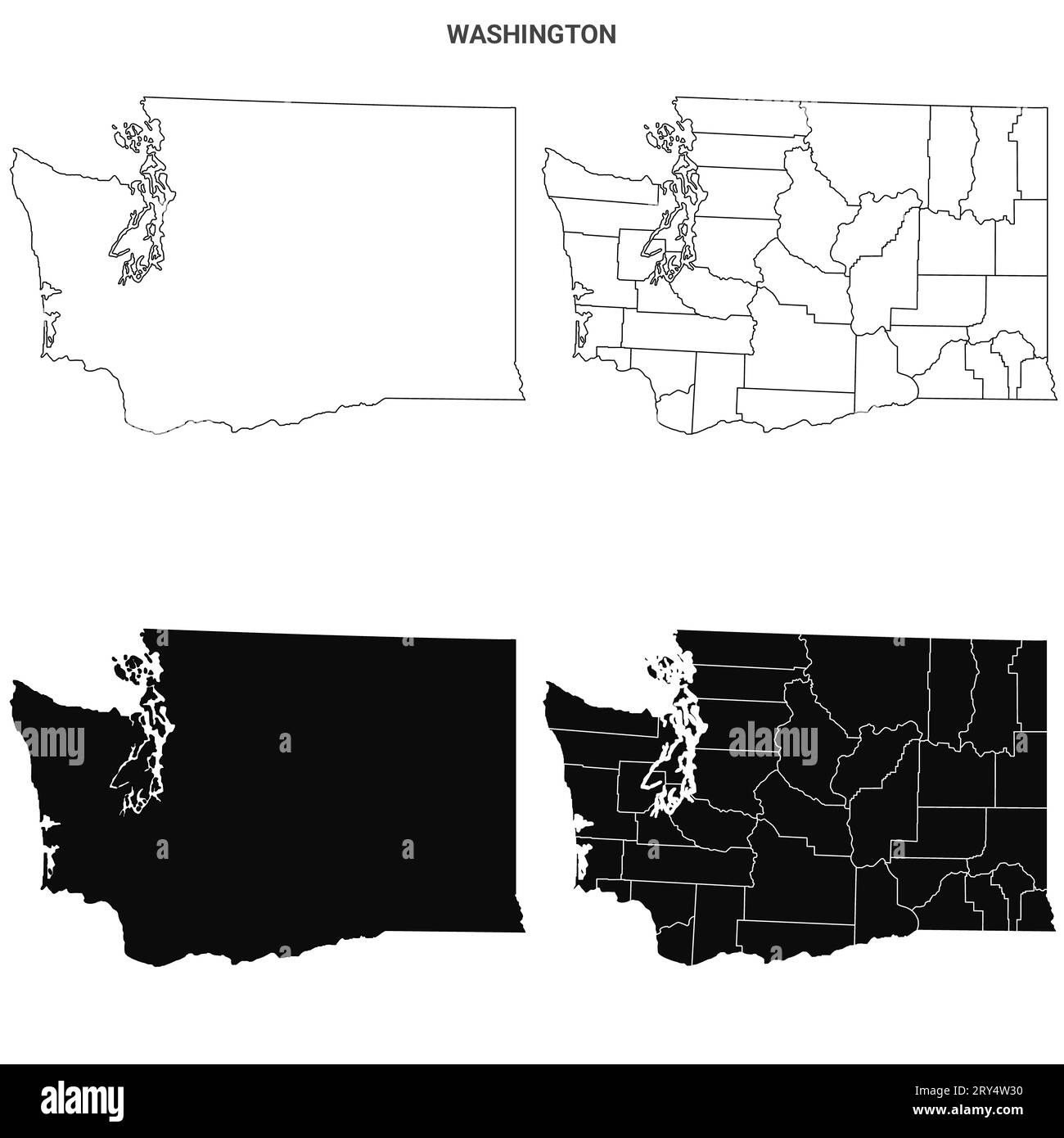 Washington state outline County map set - United States Stock Photo