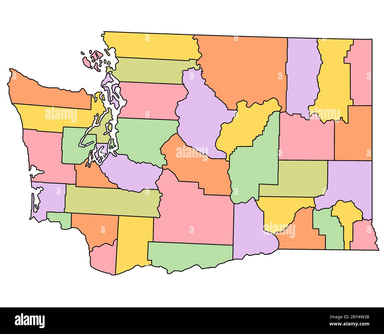 Washington DC administrative map. counties map of Washington dc with different colours, blank