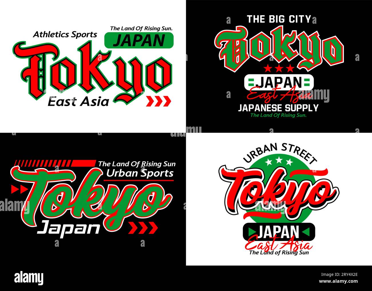 Set Tokyo city calligraphy typeface collection, typography, for t-shirt, posters, labels, etc. Stock Vector