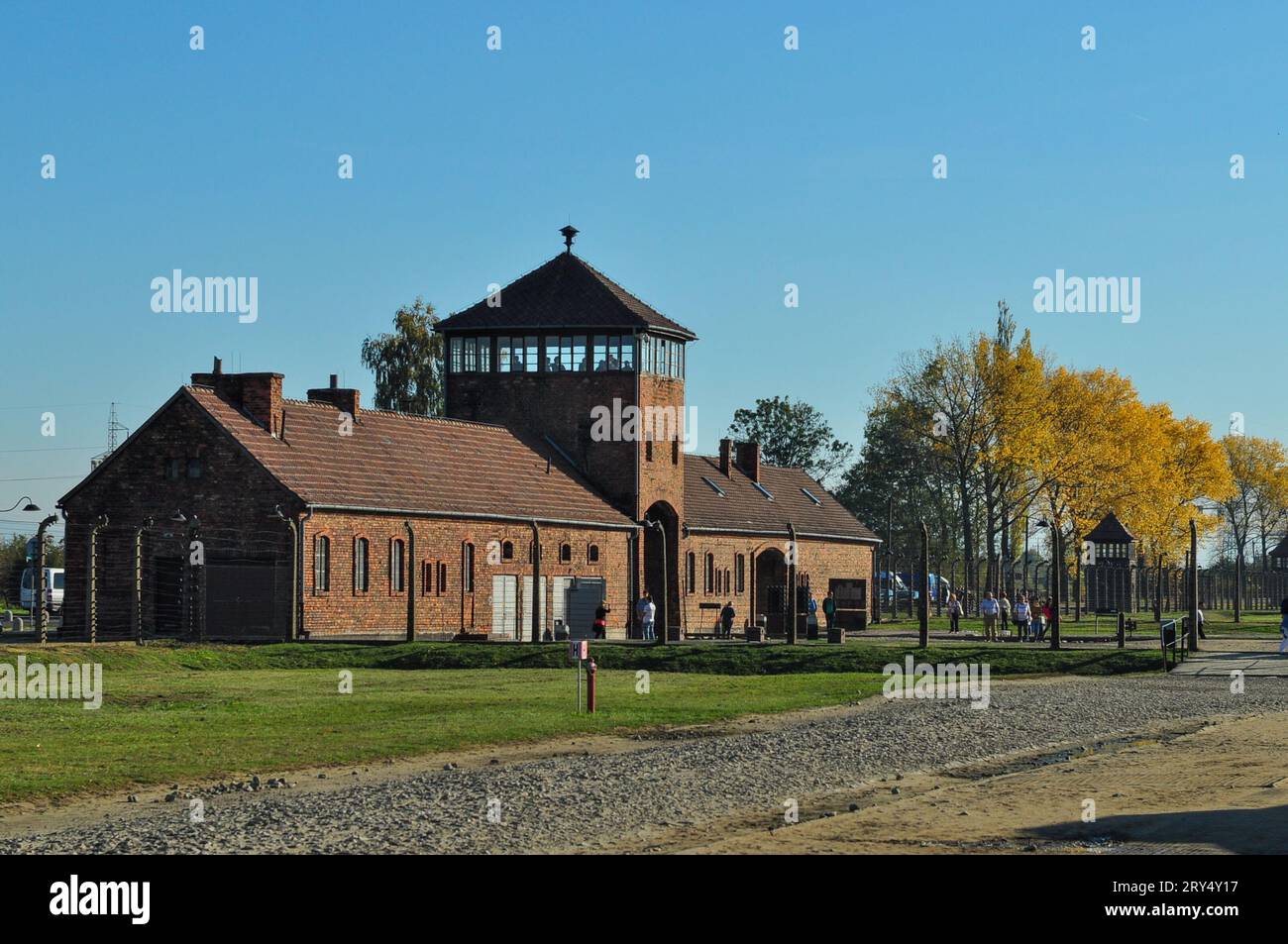 Auschwitz II–Birkenau Gate in Auschwitz concentration camp, where an estimated 1.1million Jews were killed. RIP Stock Photo