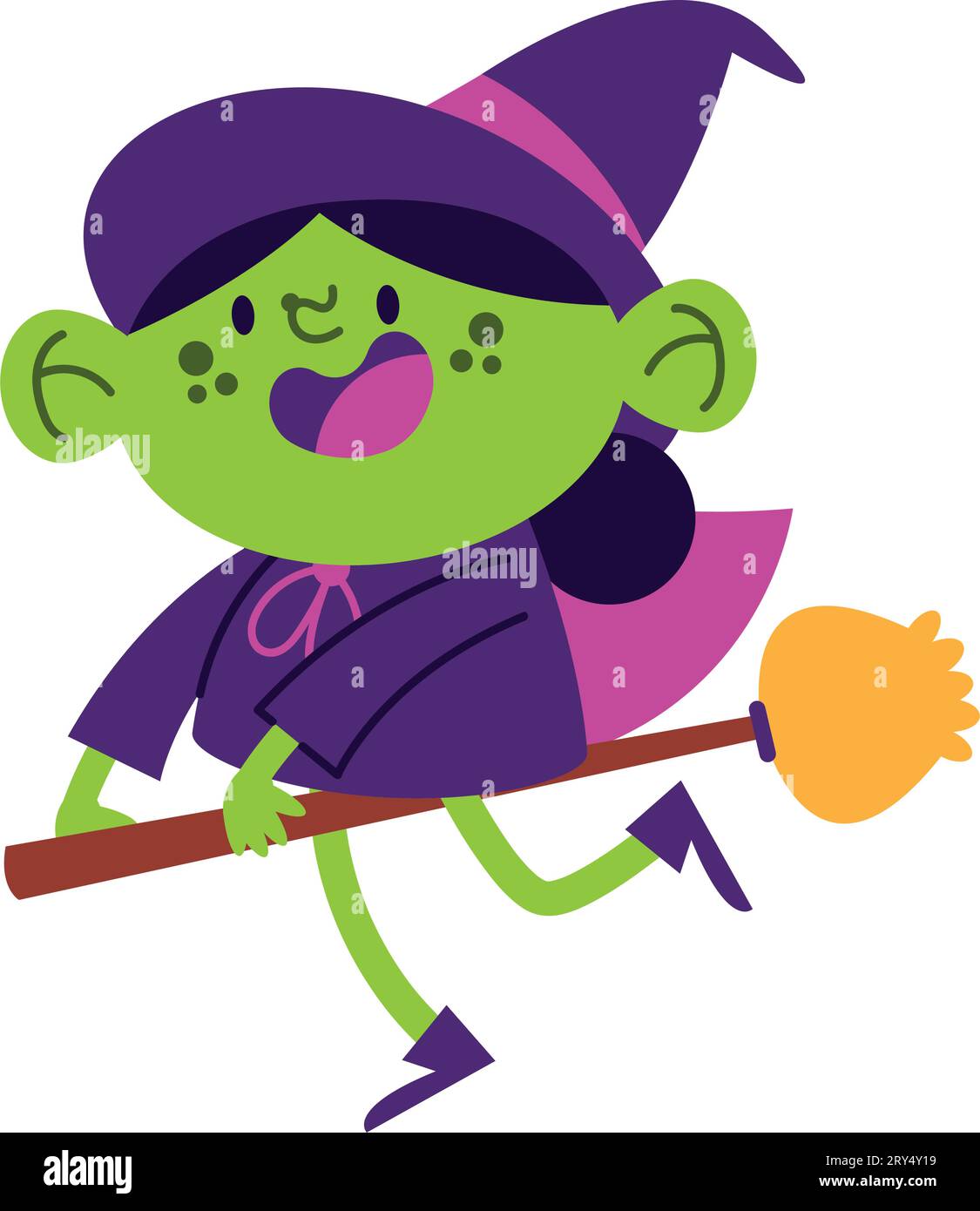 halloween witch flying on broom vector isolated Stock Vector Image ...