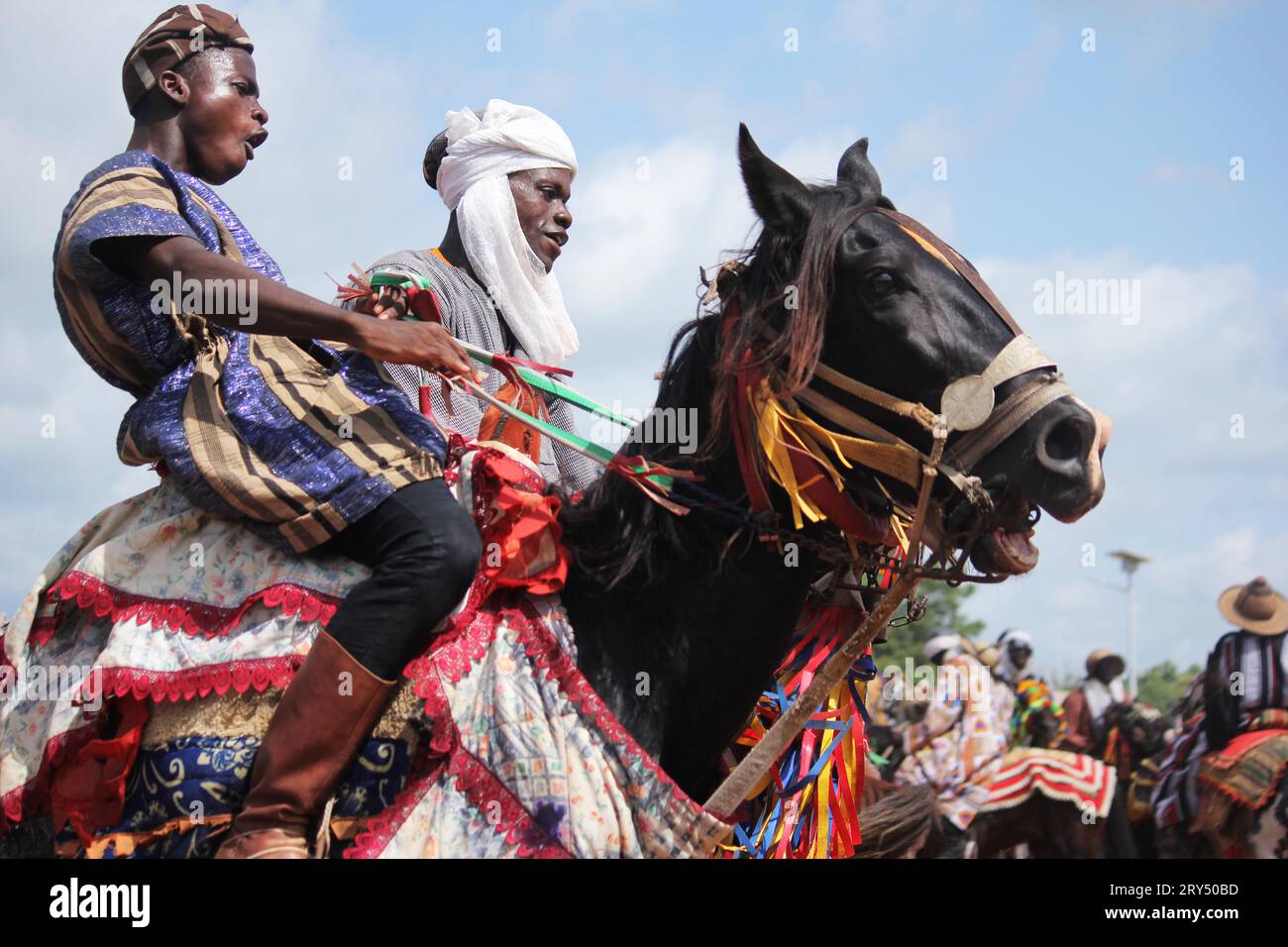 Nikki, Benin. 28th Sep, 2023. People perform equestrian show during the