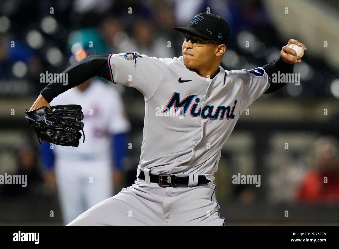 Jesus Luzardo of the Miami Marlins pitches against the New York