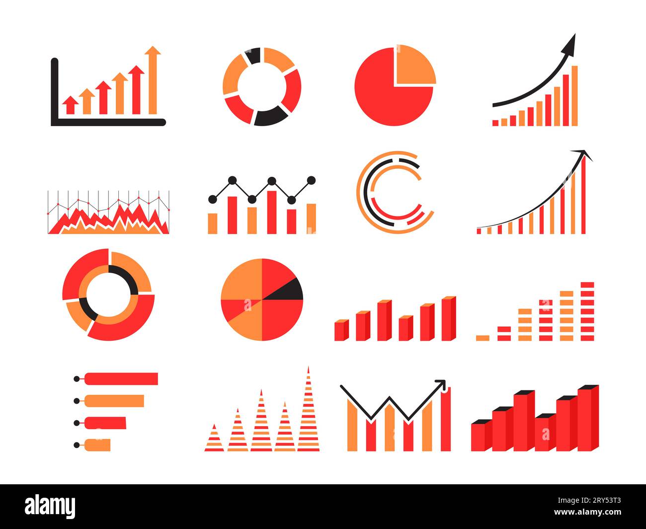 illustration of business Growth Graph icon set isolated on white ...