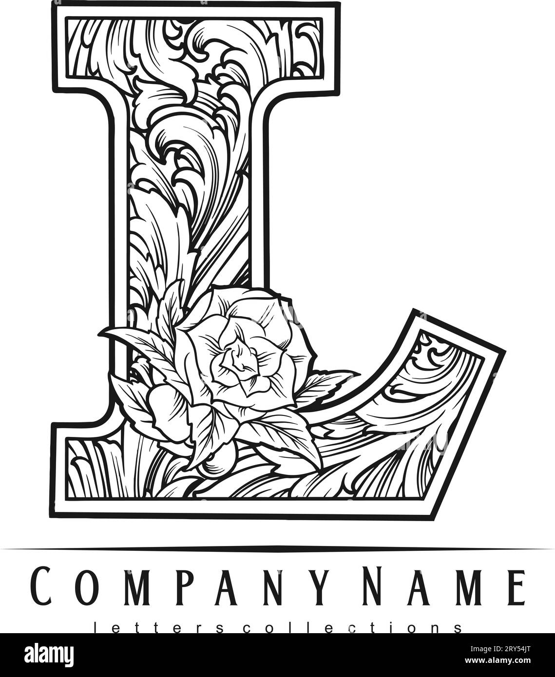 Luxury classic charm lettering L monogram logo outline vector ...