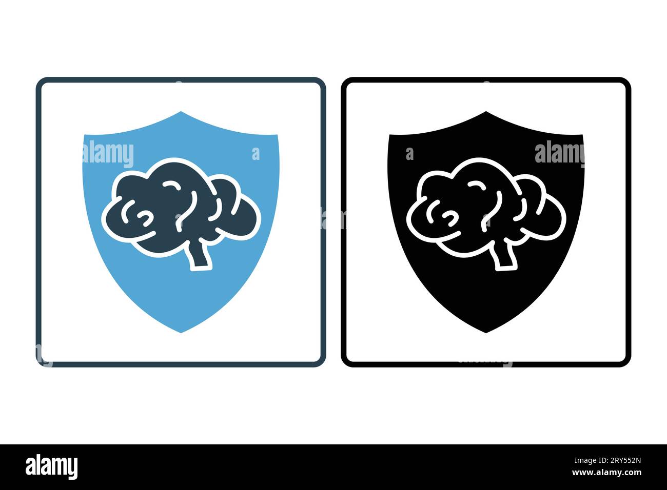 Defense against fallacies icon. shield with brain, icon related to critical thinking. suitable for web site design, app, user interfaces, printable et Stock Vector