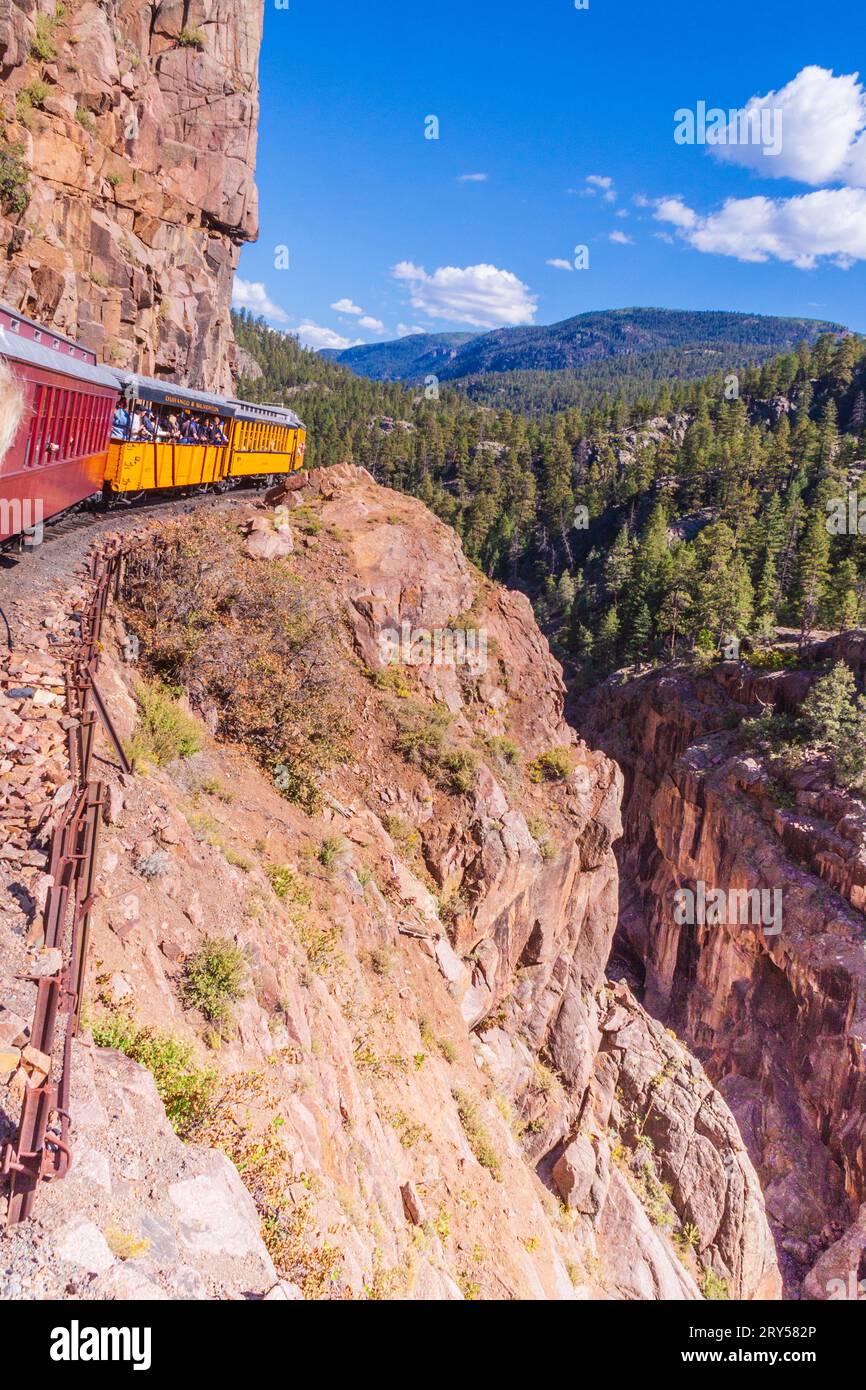 Durango and Silverton Narrow Gauge Railroad train going aroung ...