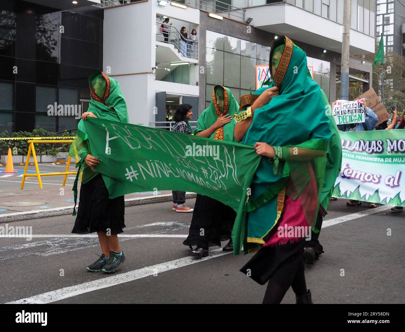 Lima, Peru. 28th Sep, 2023. On International Safe Abortion Day hundreds of women, wearing green scarf, carry out a demonstration demanding legal, safe and free abortion in Peru, as part of the comprehensive health of girls, adolescents, women, and anyone with the possibility of gestating. Abortion in Peru, a conservative country, is illegal and punishable Credit: Fotoholica Press Agency/Alamy Live News Stock Photo