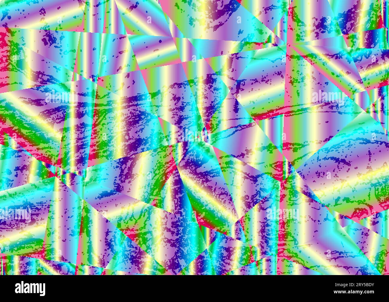 Grunge holographic low poly crystals abstract background. Iridescent vector design Stock Vector