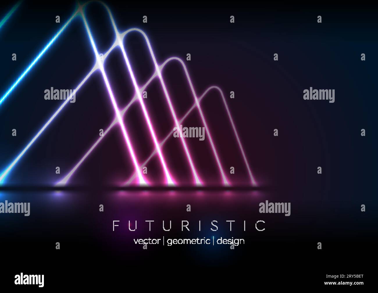 Blue and purple neon laser shapes. Abstract triangles technology retro ...