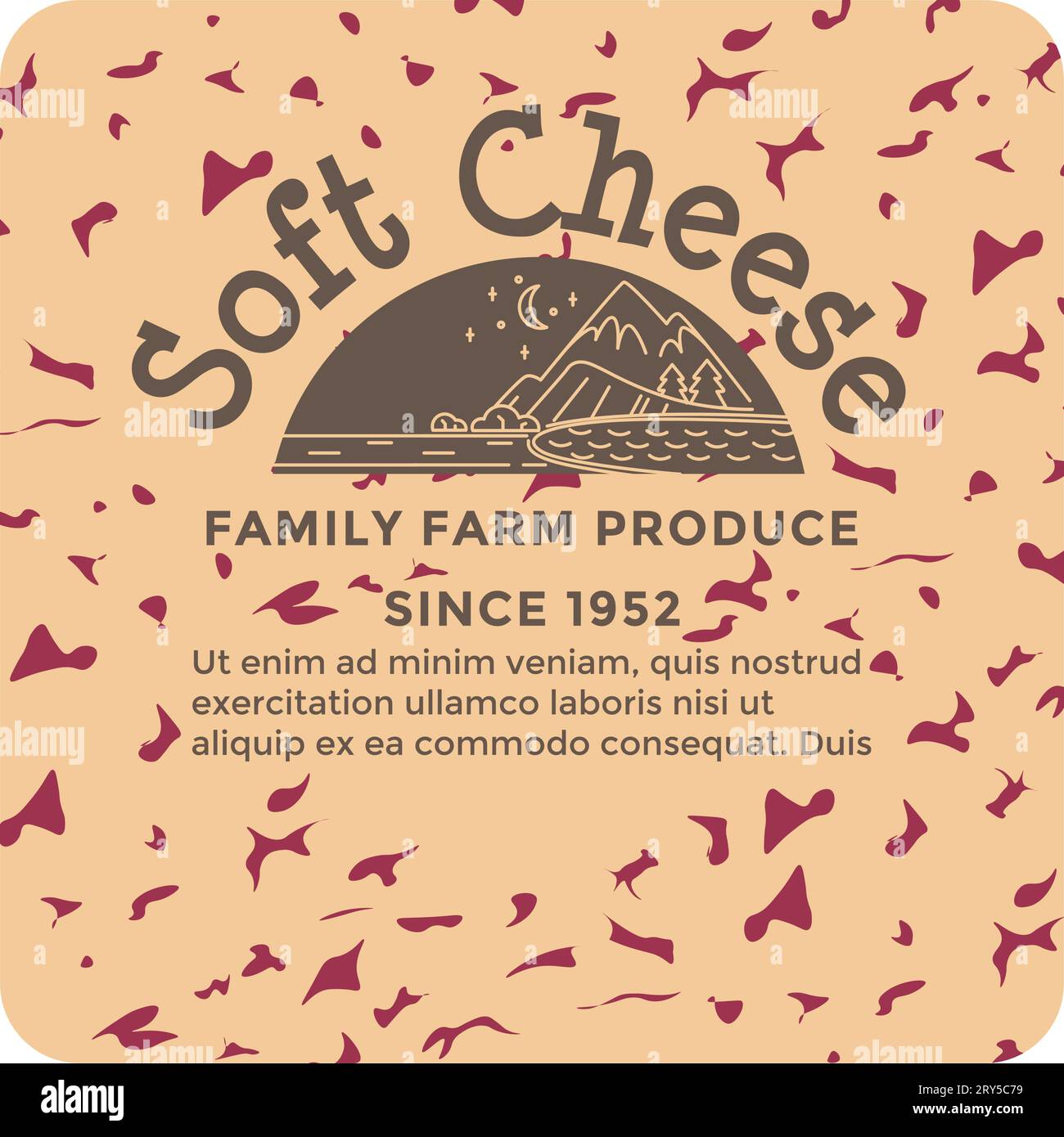 Family farm produce, soft cheese production label Stock Vector