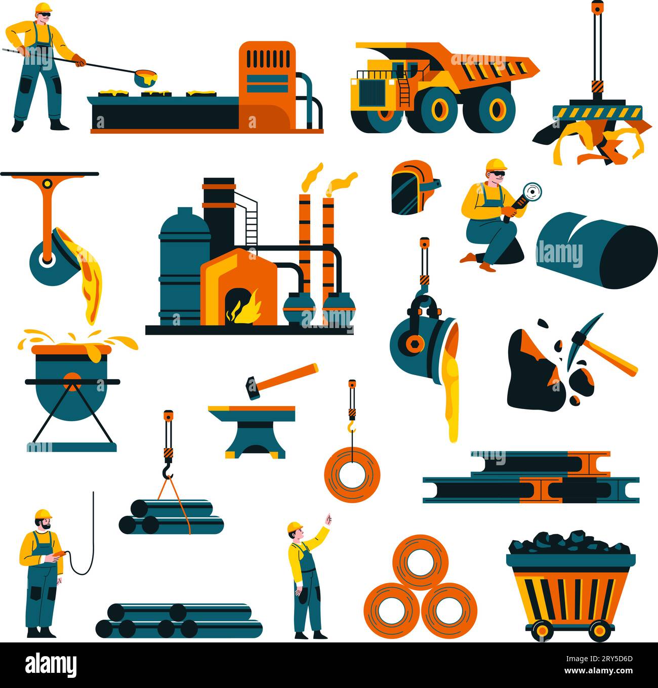 Metallurgy factory and workers doing job vector Stock Vector Image