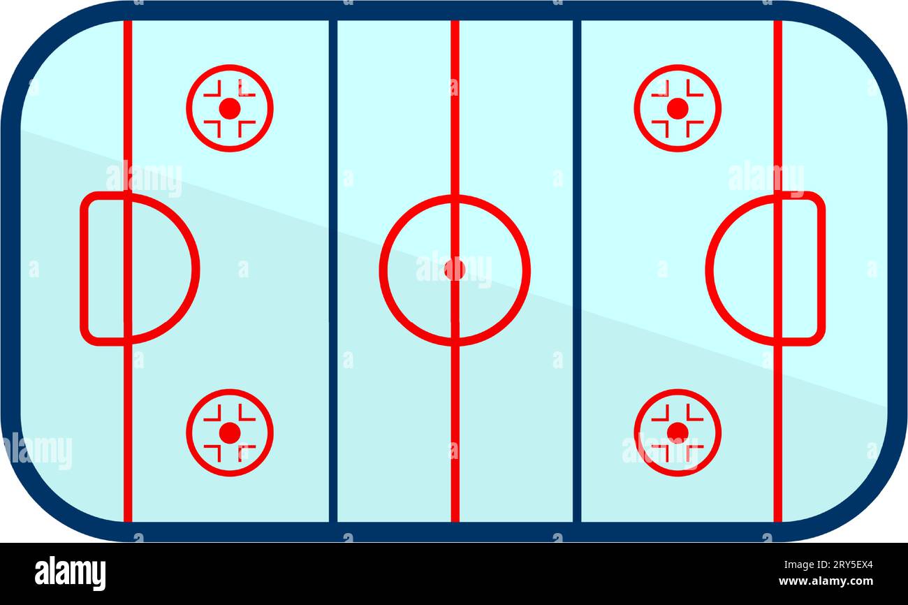 Ice rink for hockey match, field with marking and goal gate, zones for