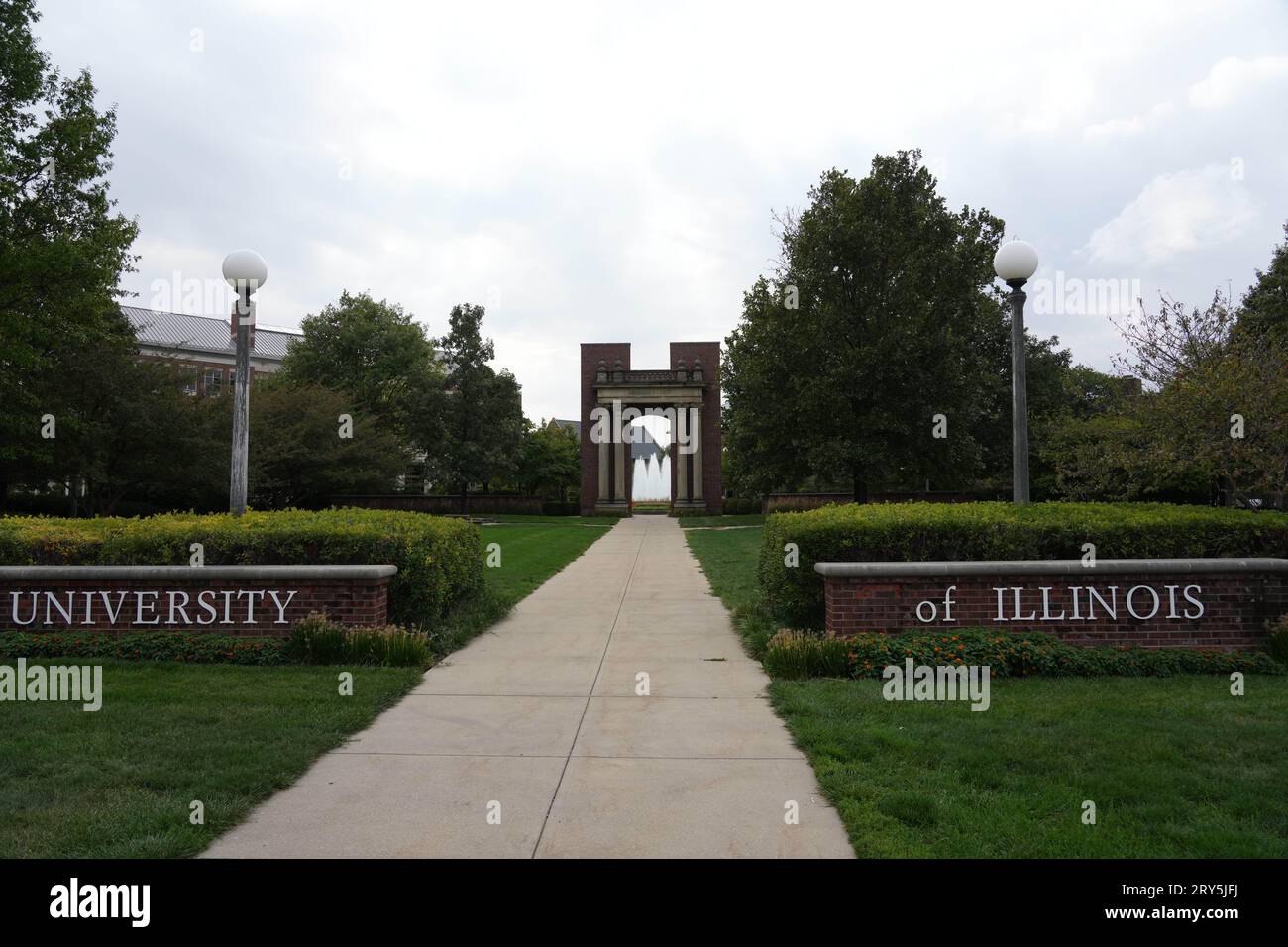 A sign at the University of Illinois Urbana-Champaign campus, Thursday, Sept. 21, 2023, in Champaign, Ill. Stock Photo