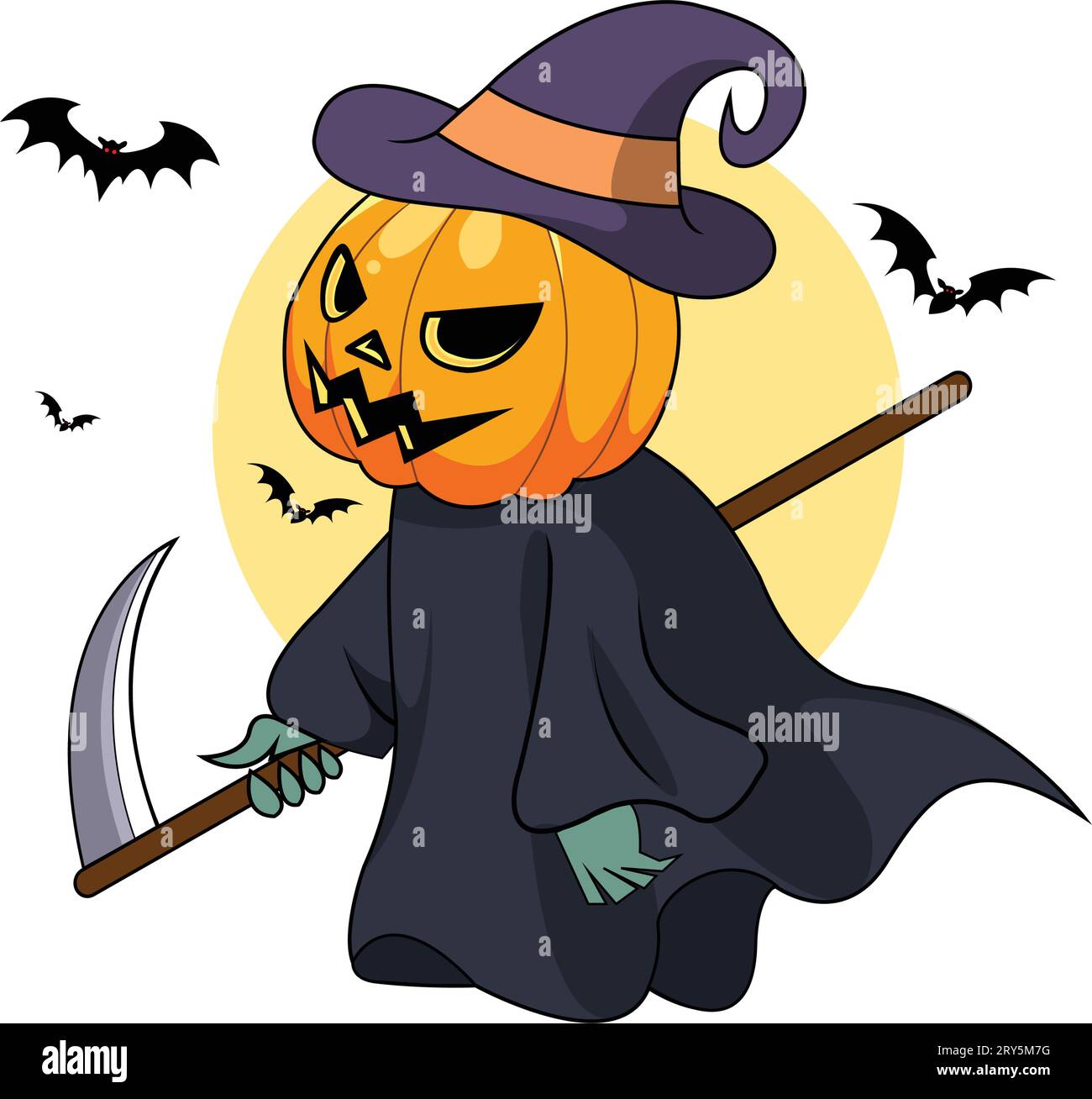 Cute Halloween Spooky Pumpkin Dark Bat Wings Vector Stock Vector