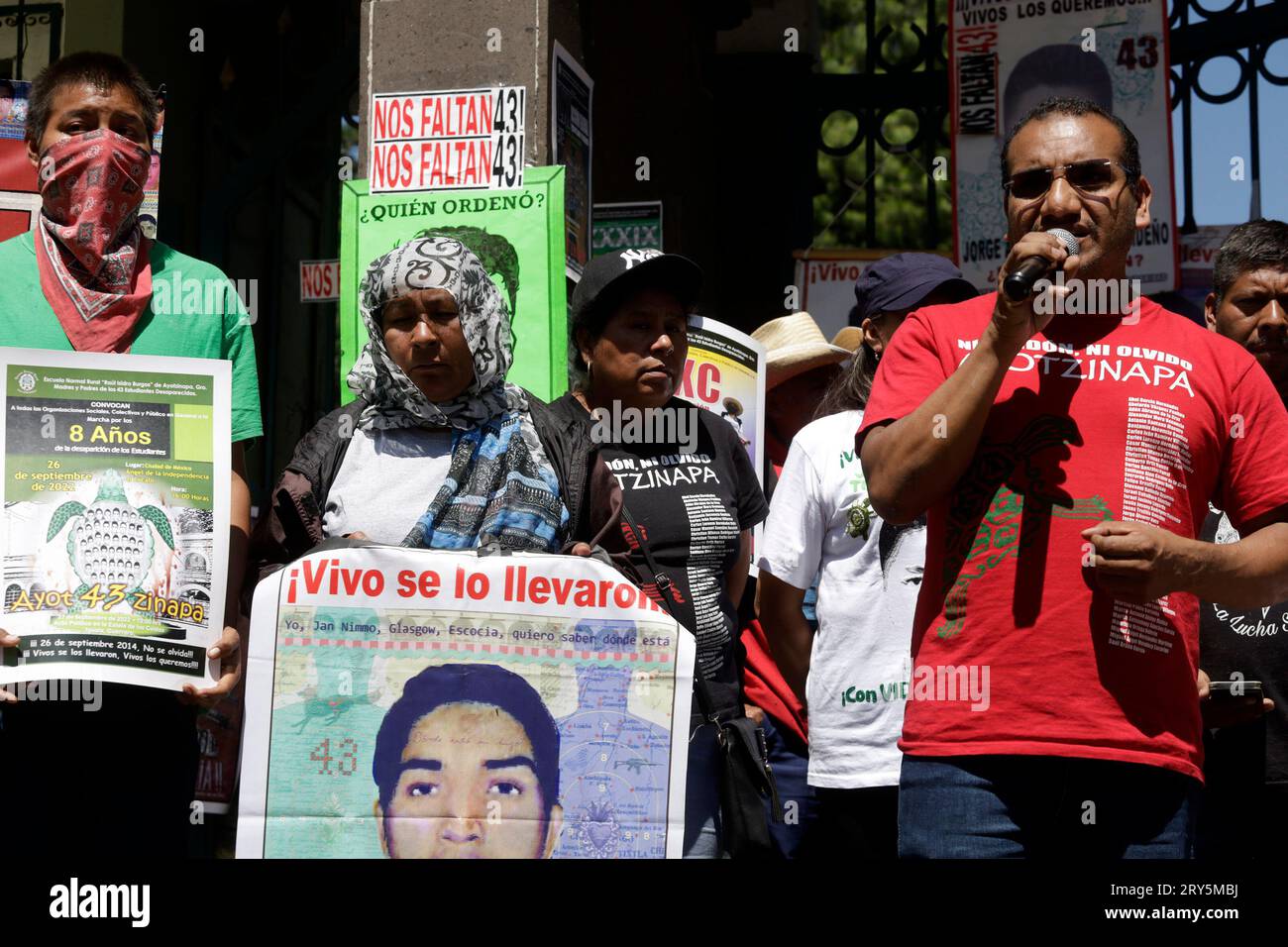 Naucalpan, Mexico. 28th Sep, 2023. September 28, 2023, Naucalpan, State of Mexico, Mexico: Vidulfo Rosales, lawyer for the mothers and fathers of the 43 students of the Ayotzinapa Normal School at the press conference outside Military Camp 1 in the municipality of Naucalpan, State from Mexico. on September 28, 2023 in Naucalpan, State of Mexico, Mexico (Photo by Luis Barron/Eyepix Group). Credit: Eyepix Group/Alamy Live News Stock Photo