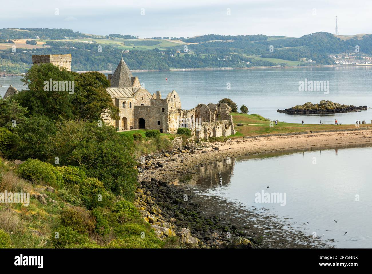 Inchcolm Abbey on Inchcolm Island, although ruined, is the best preserved monastic complex in Scotland Stock Photo