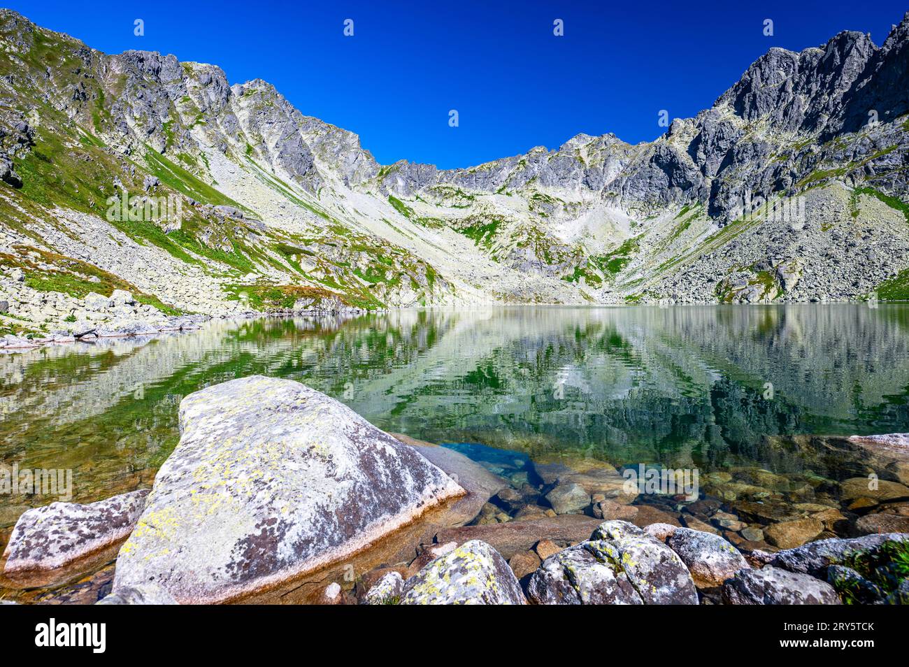 Landscape of the High Tatras, Carpathian Mountains. Velke Hincovo Pleso. Stock Photo