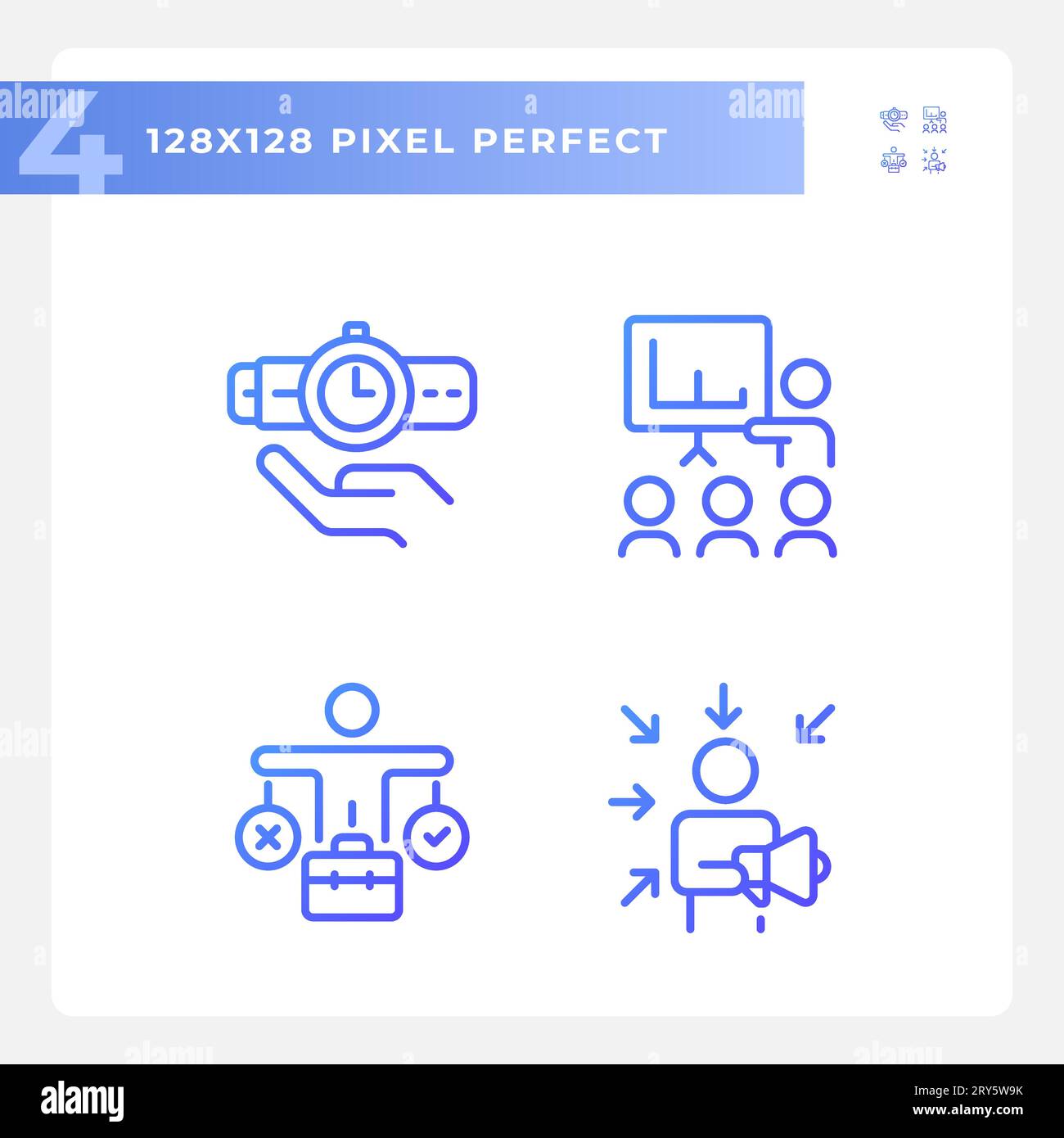 Pixel perfect gradient soft skills linear icons set Stock Vector
