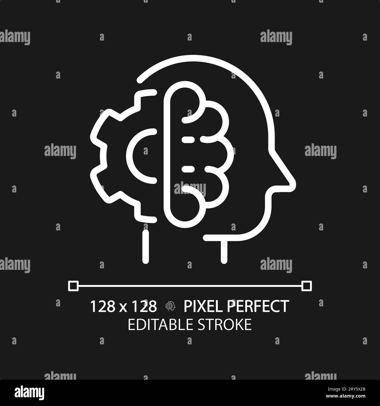 2D customizable thin linear white high IQ icon Stock Vector