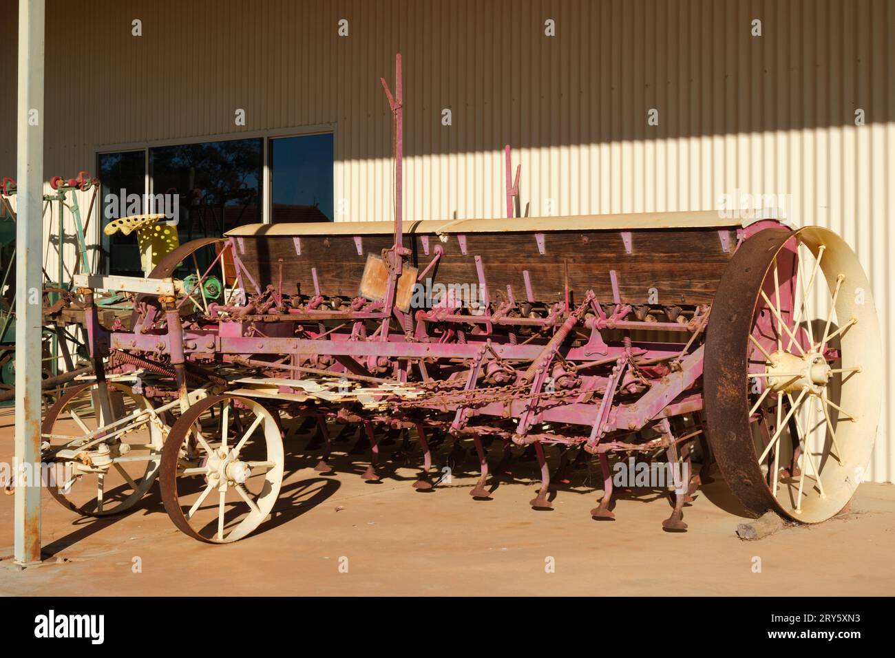A restored vintage plough at the Mukinbudin Community Workshop in the ...