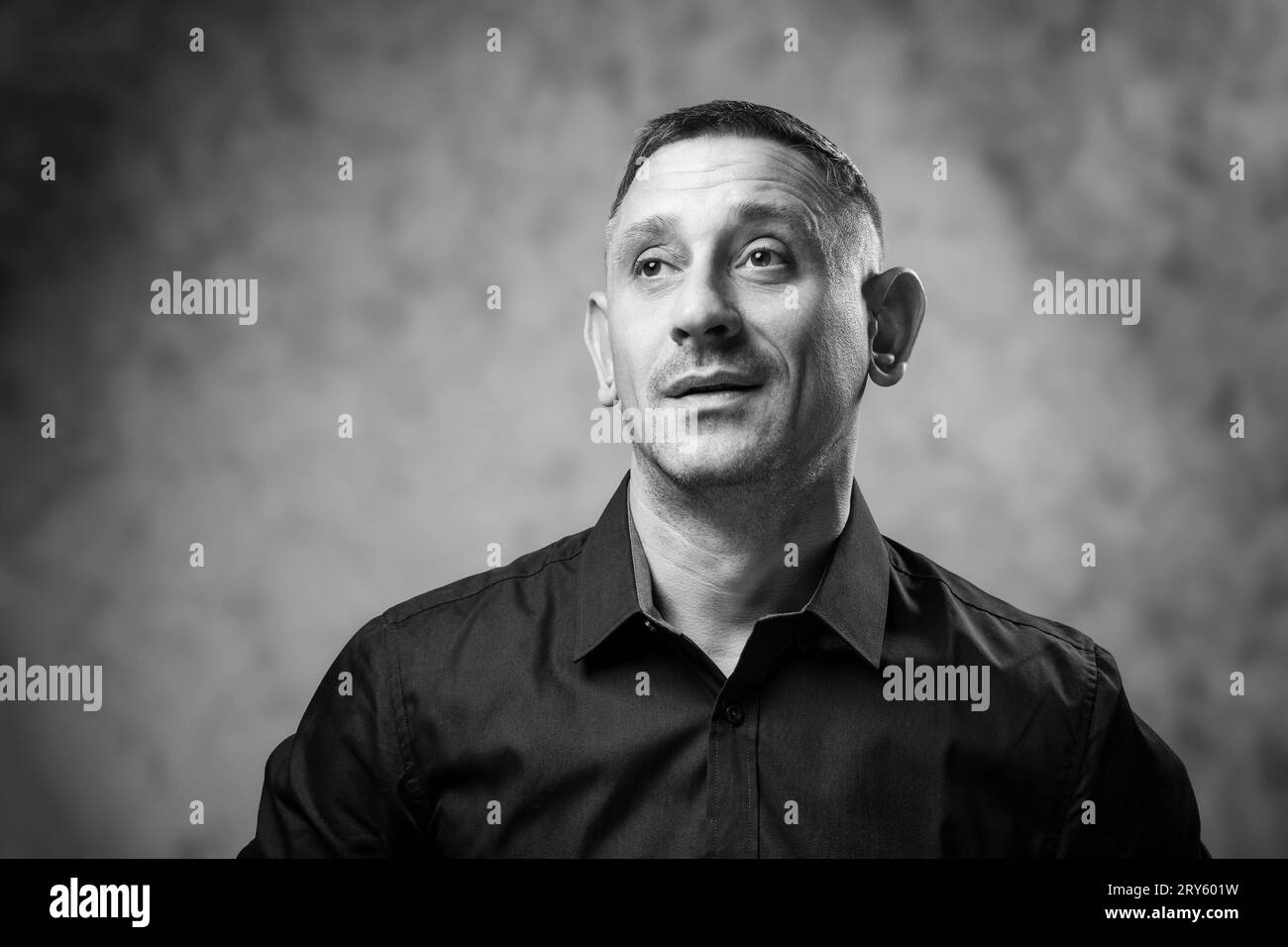 black and white portrait of a man in a shirt Stock Photo - Alamy