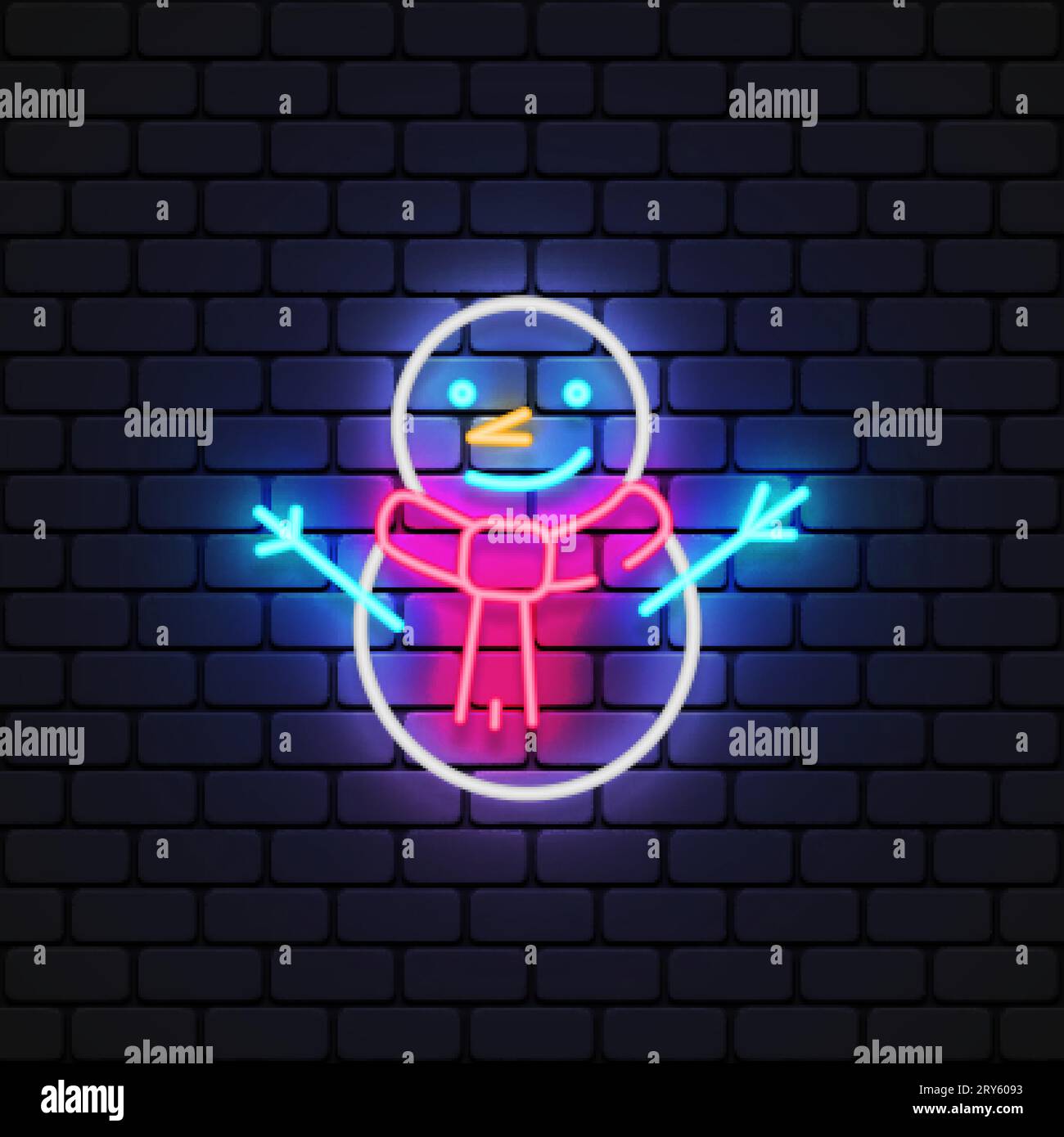 Snowman neon icon for decoration design. Vector illustration Stock ...