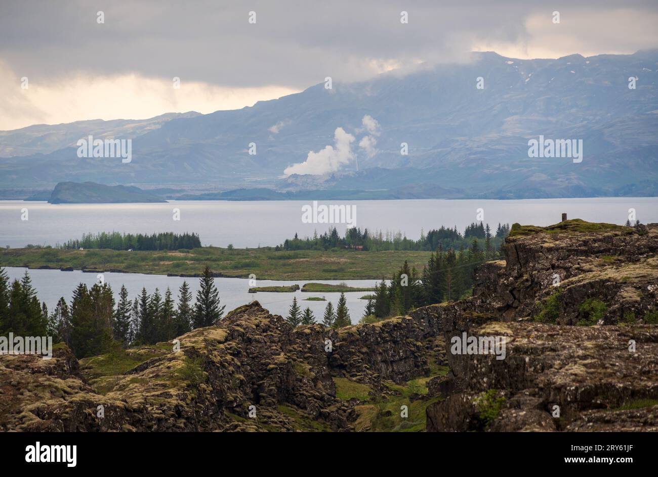 The Lake at Thingvellir National Park, Valhallarvegur, Iceland on a
