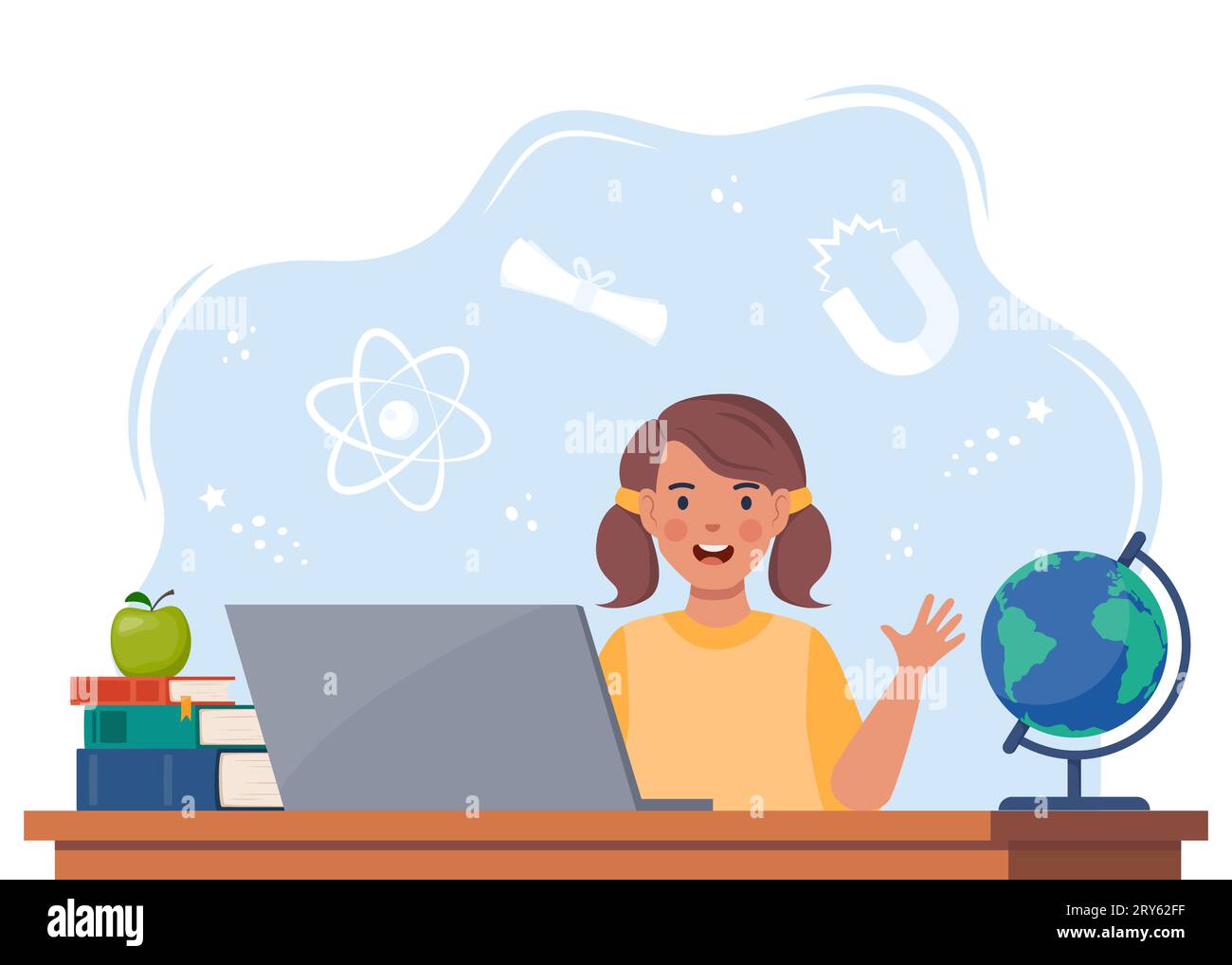 Online learning. Girl studying on computer. E learning for kids landing page template. Online courses of preschool education distance learning or hom Stock Vector Image Art Alamy