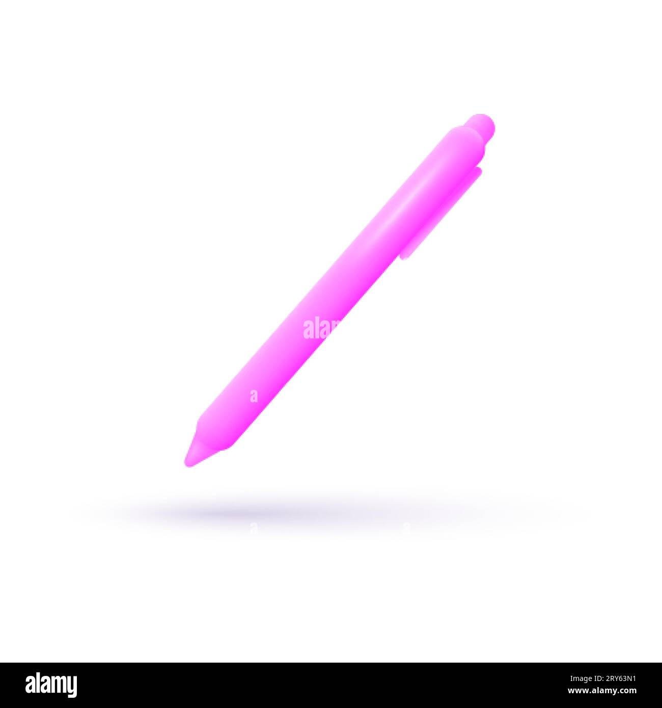 Pen 3d in cartoon style. Icon for paper design. Minimal cartoon style simple ballpoint mechanical pink pen 3D icon isolated. Vector illustration Stock Vector