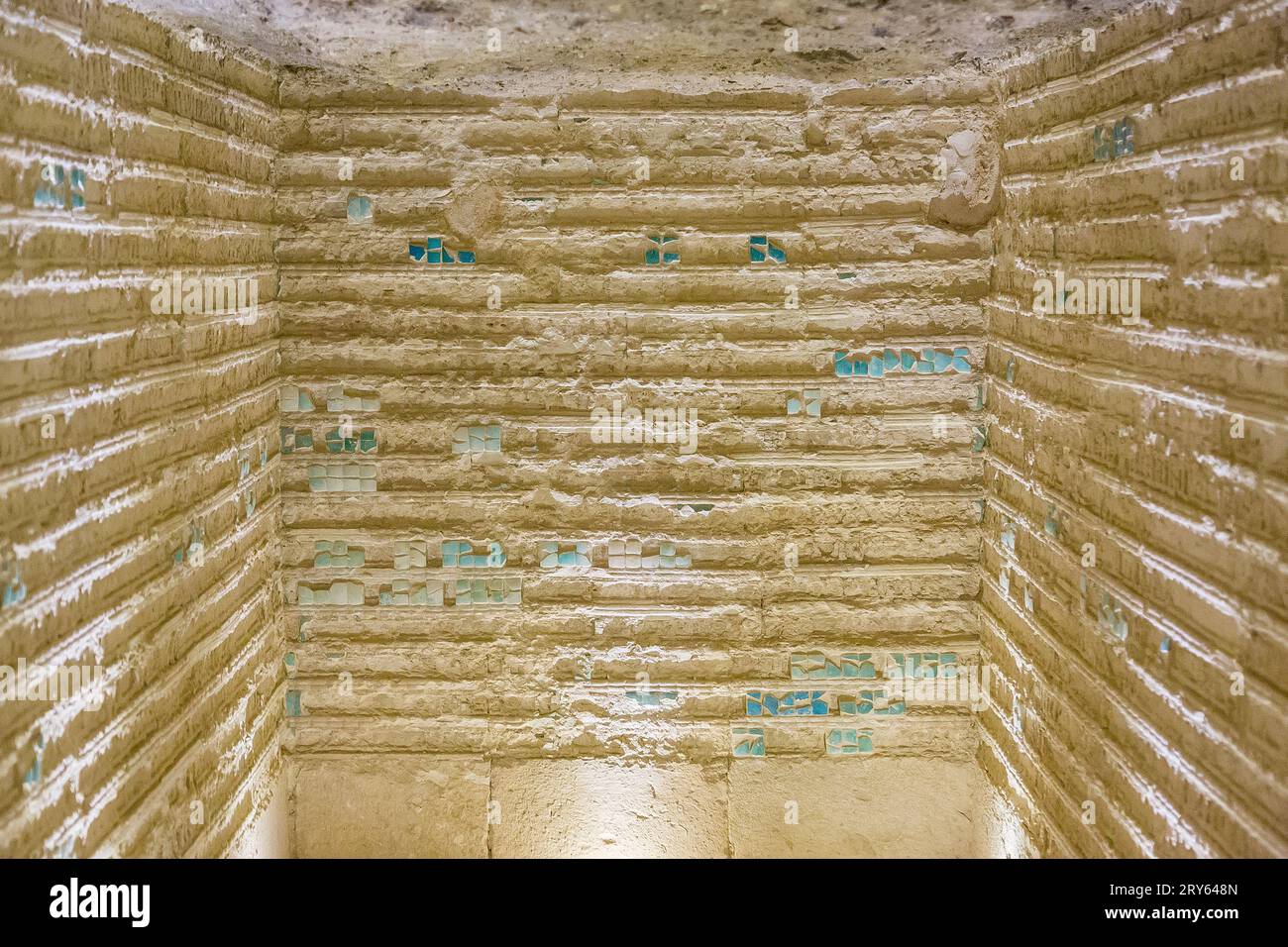 Egypt, Saqqara, Djoser pyramid, North Tomb, corridors with remains of blue faience tiles. Stock Photo