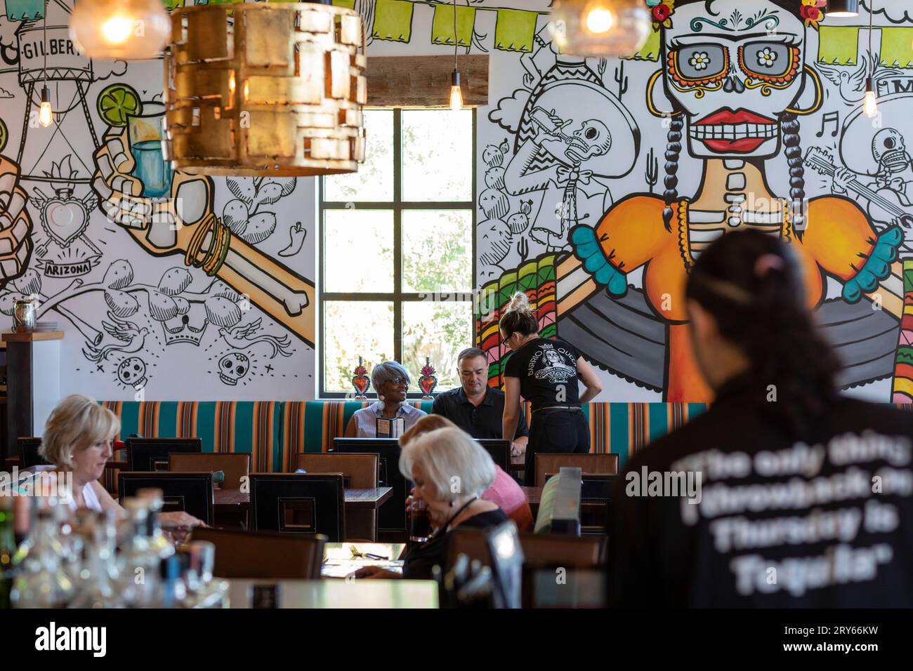 Interior of colorful Mexican restaurant wall mural Stock Photo