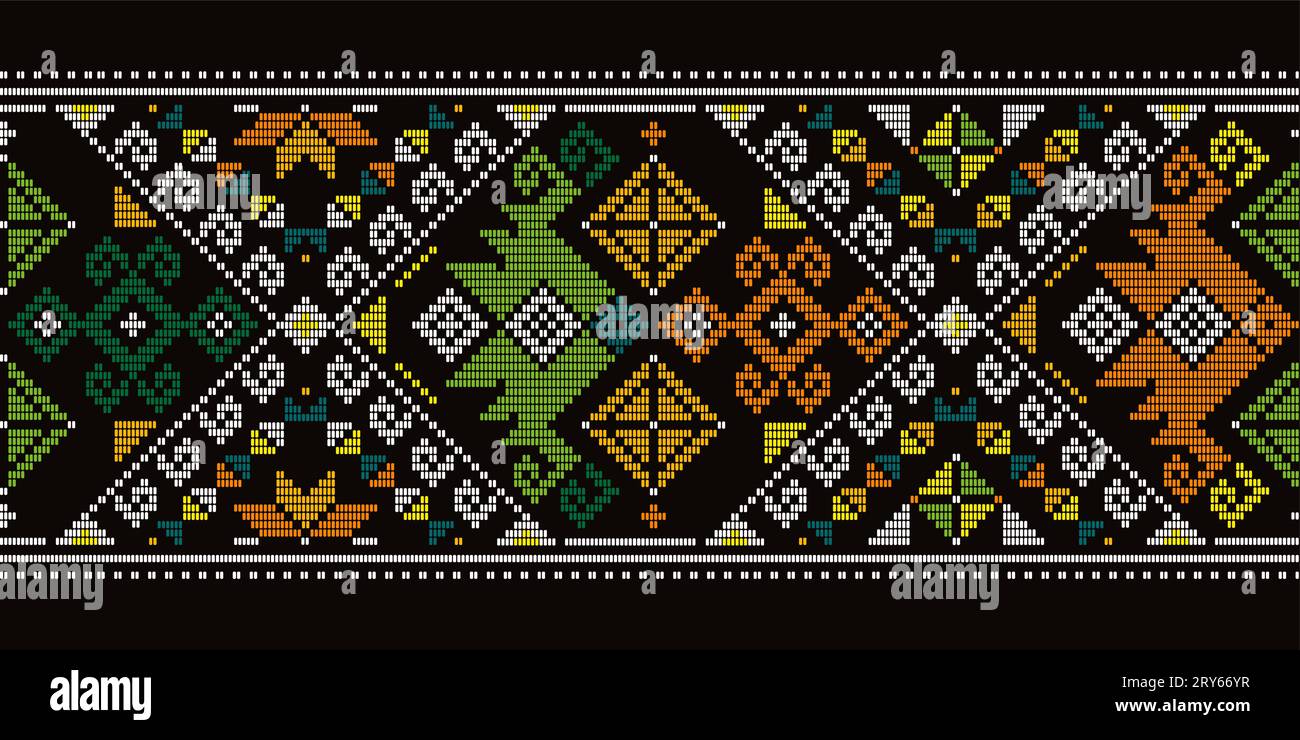 Filipino traditional art Yakan cloth inspired vector seamless long