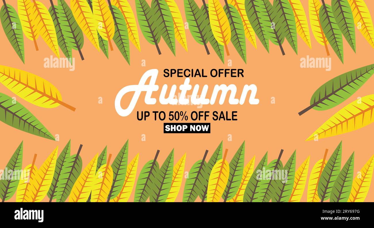 Autumn sale banner with leaves. for shopping sale or promo poster and frame leaflet or web banner. Vector illustration in flat style. Stock Vector