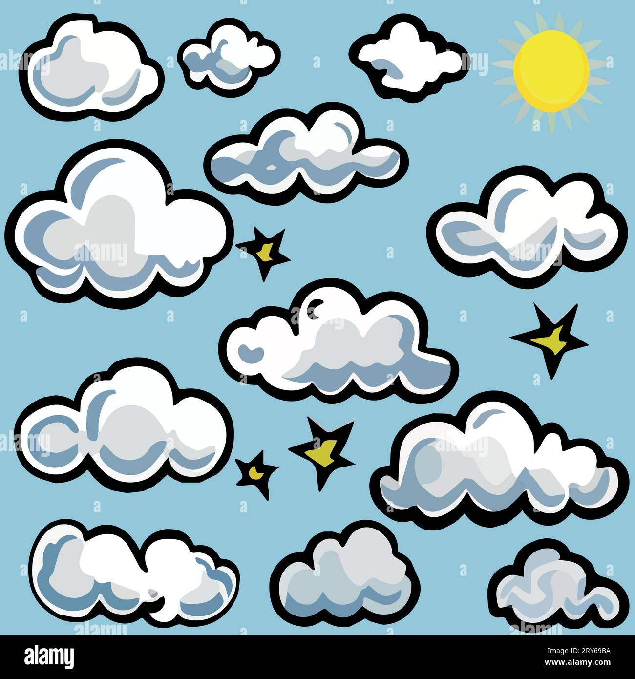 Cloud. Abstract white cloudy set isolated on blue background. Vector ...