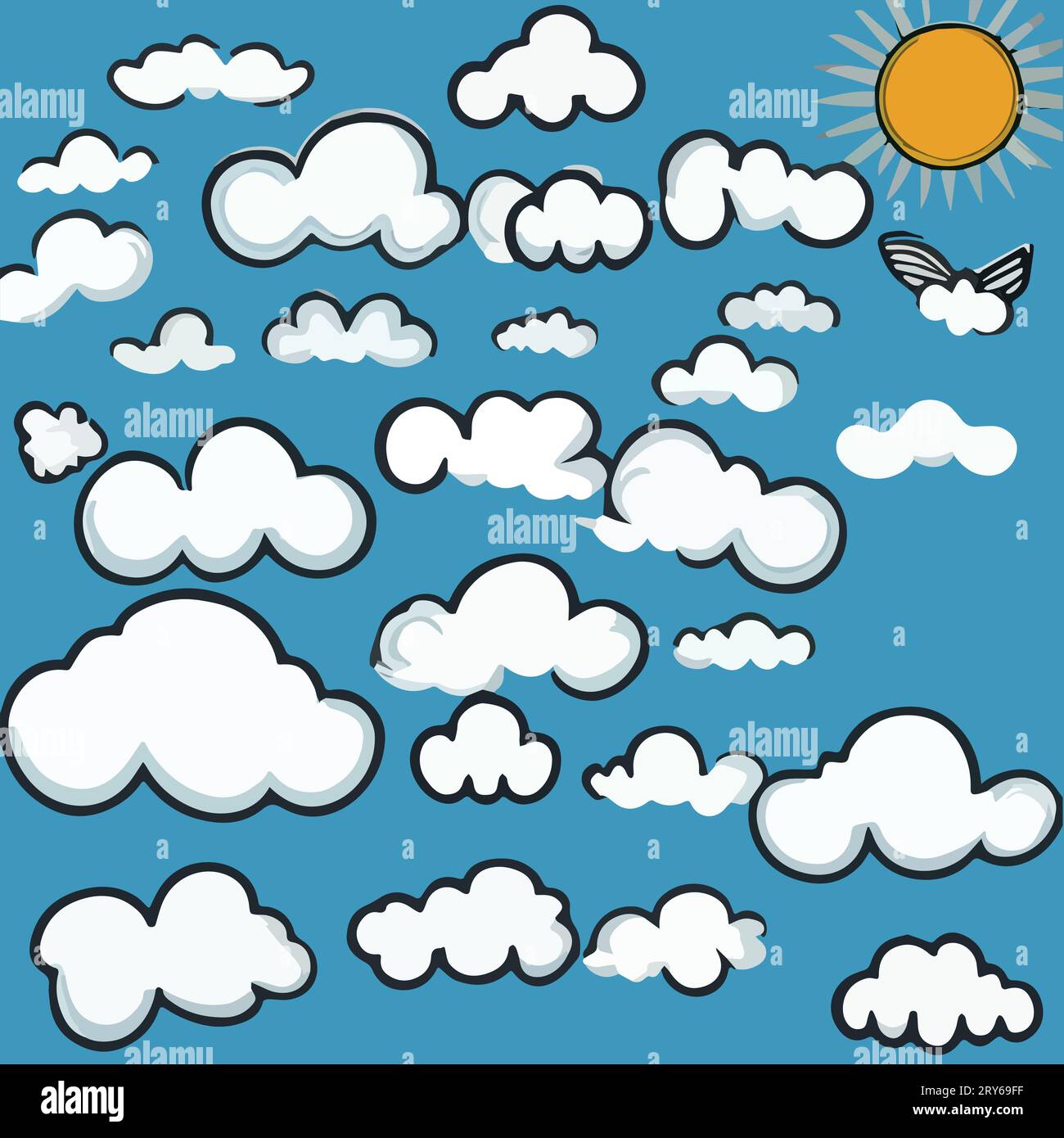 Cloud. Abstract white cloudy set isolated on blue background. Vector ...