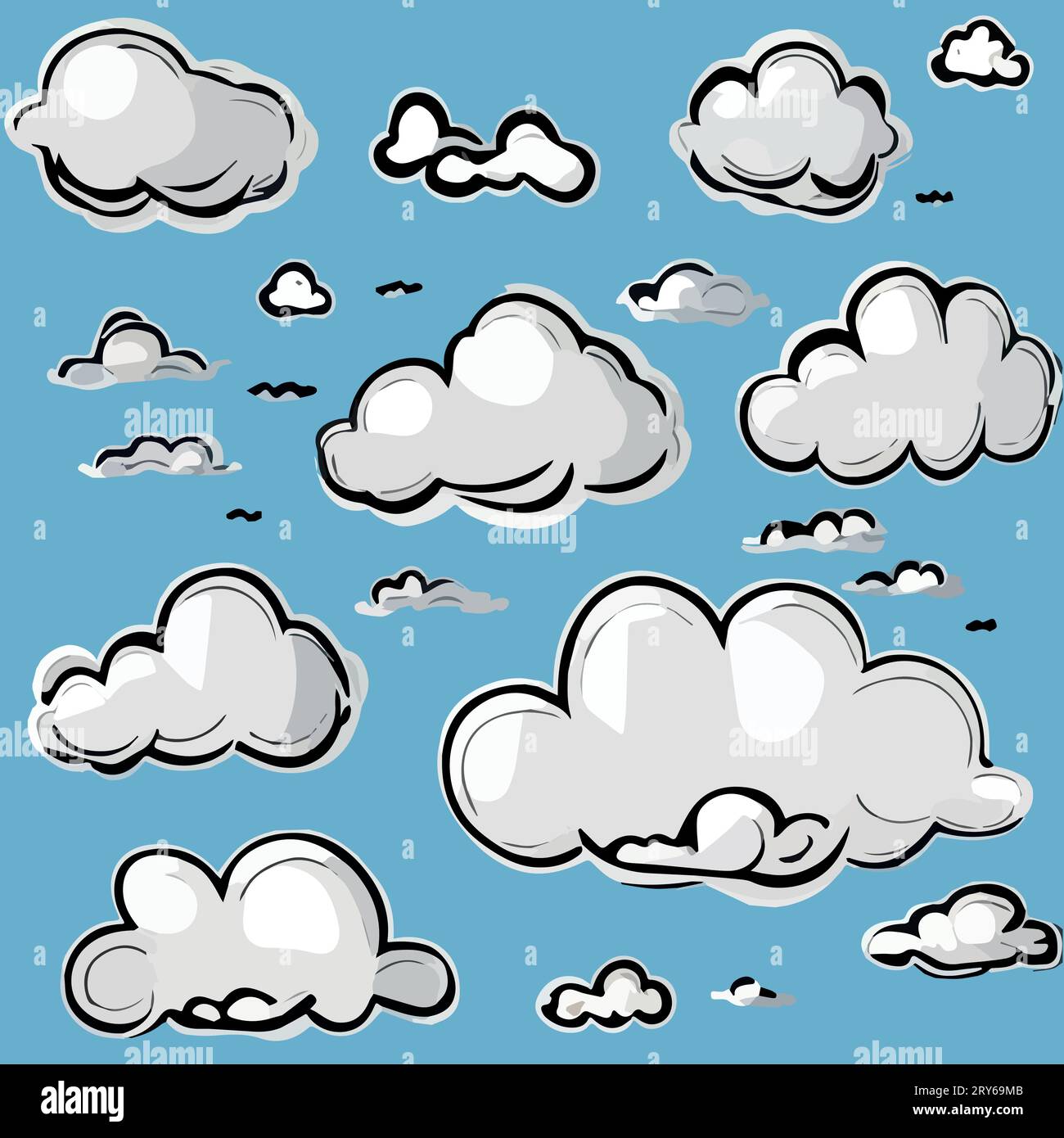 Cloud. Abstract white cloudy set isolated on blue background. Vector illustration. Stock Vector