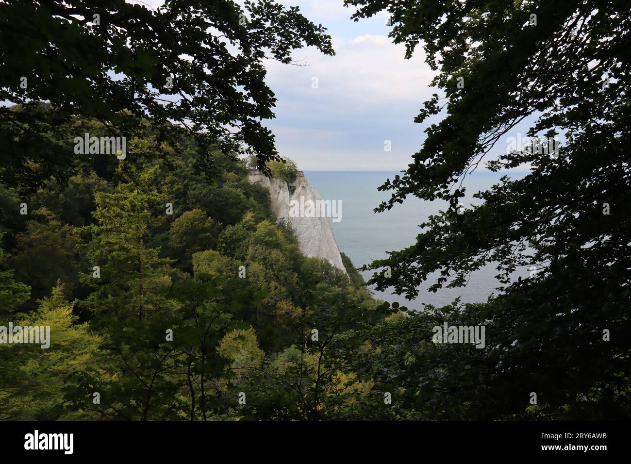 View of the Skywalk 'Kaiserstuhl' above the white chalk cliffs in the Jasmund National Park on the Baltic Sea island of Rügen Stock Photo
